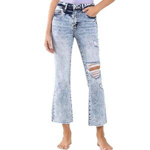 Vervet Bella High Rise Cropped Flare Light Wash Blue Distressed Crop Size 29